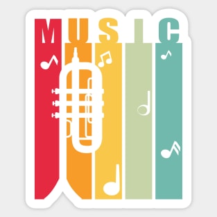 Music word and trumpet over stripes Sticker